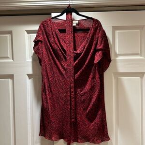 MICHAEL red and black short sleeve animal print blouse with belt.  Size 3X.